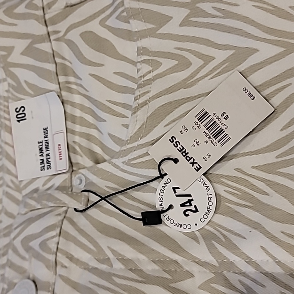 Express Animal Print Super High Rise Slim Ankle Jeans White Gray 10 Slim Stretch - Picture 9 of 16